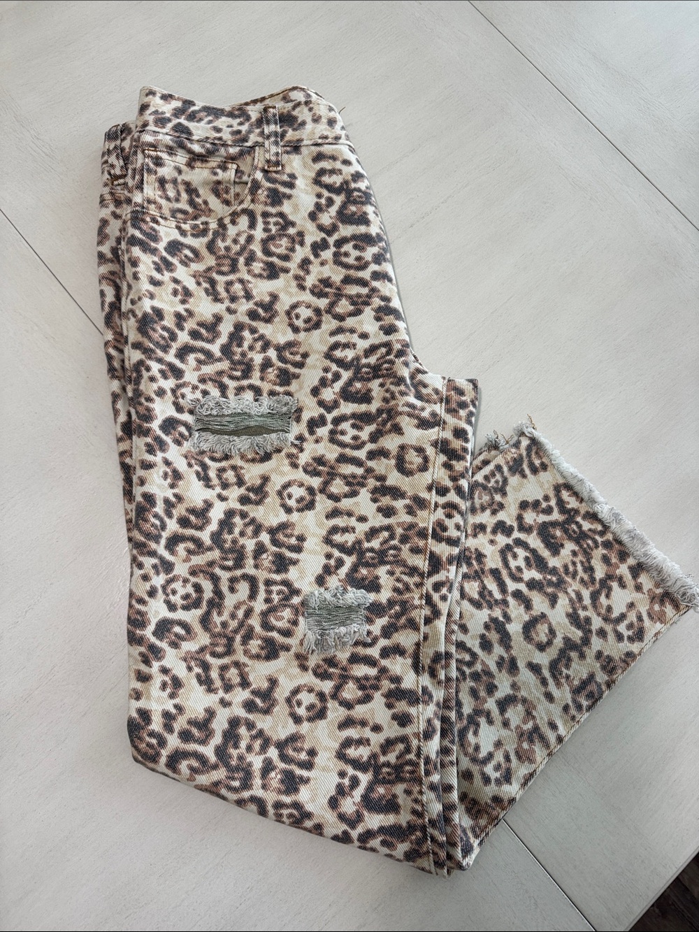 Style Rack Kids Leopard Print Jeans in Brown and Cream